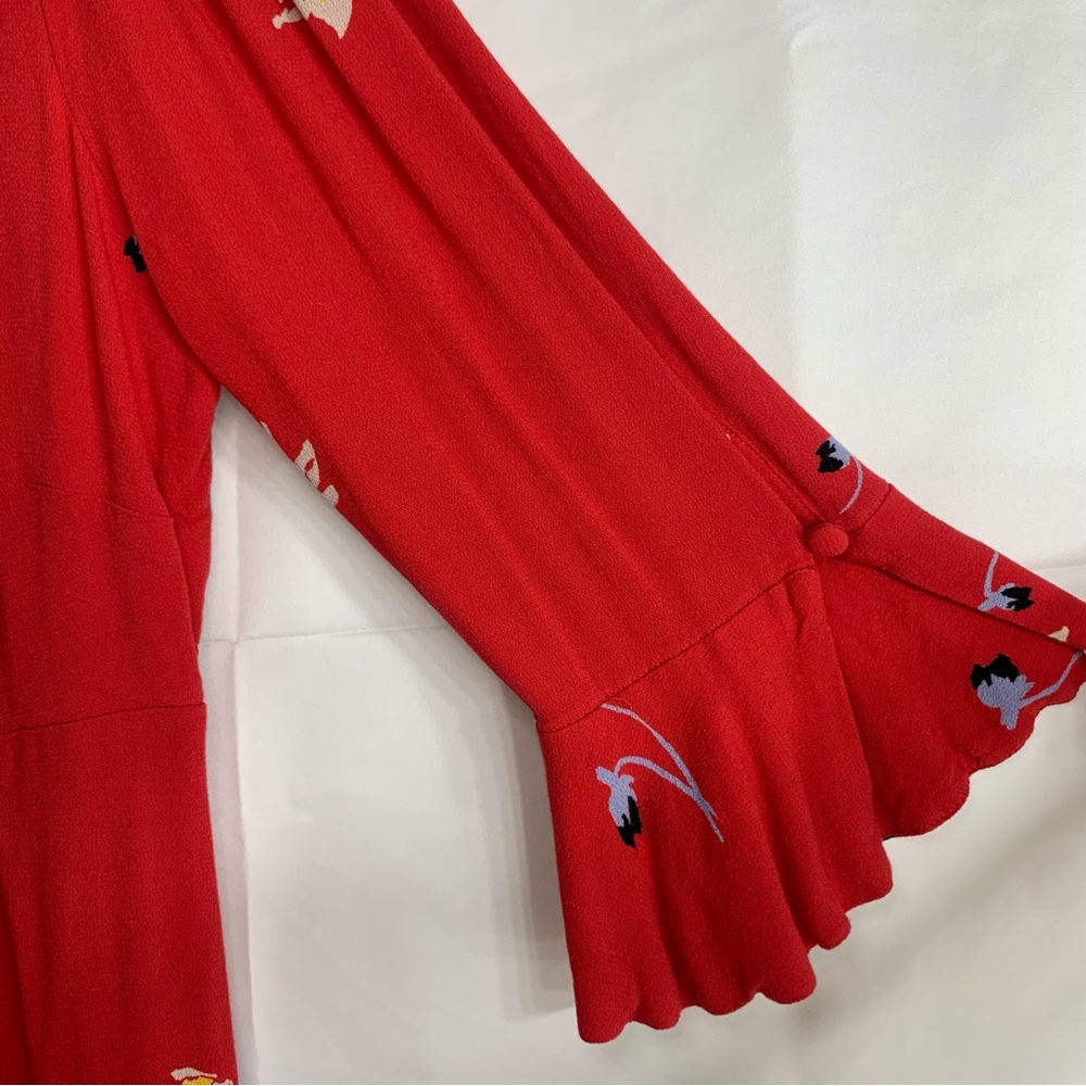 Free People Time On My Side Red Floral Wrap Mini Dress, size M - Picture 8 of 14